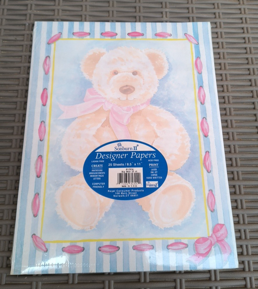Designer Papers by Sonburn II – NEW – 25 sheets per pack, Teddy Bear, 8-1/2″x11″