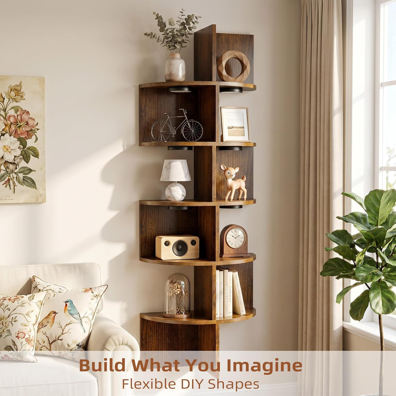 Corner Shelf Wall Mounted: 5-Tier Floating Shelves with Lights for Bedroom, Livi