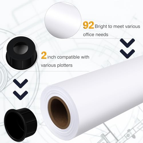 Wide Format Paper,4 Rolls Plotter 36 In x 150 Ft | 2″ Core 20lb | 4 Rolls