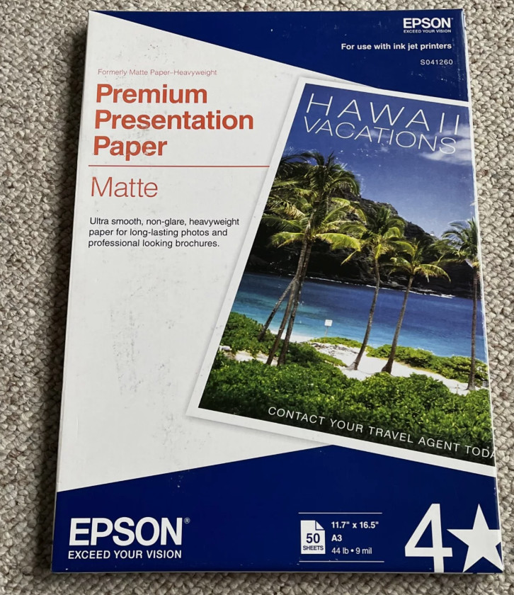 Epson S041260 Premium Matte 11.75″ x 16.5″ Pres. Paper – Bright WT (50/PK) New6B