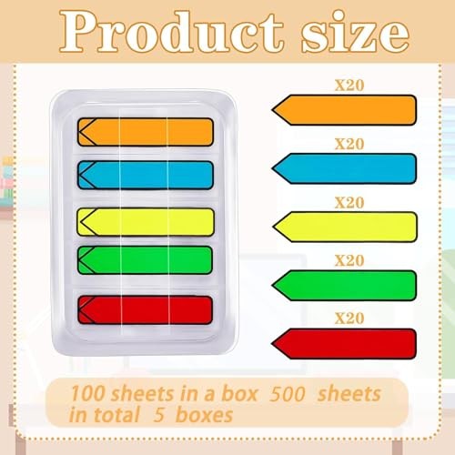 Page Markers Colored Sticky Tabs Arrow Flags Tabs with Dispenser – 5 500