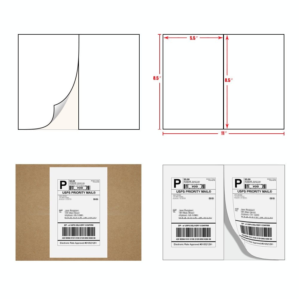 500 Shipping Labels 2 Per Sheet Blank Self Adhesive 8.5×5.5 for Laser