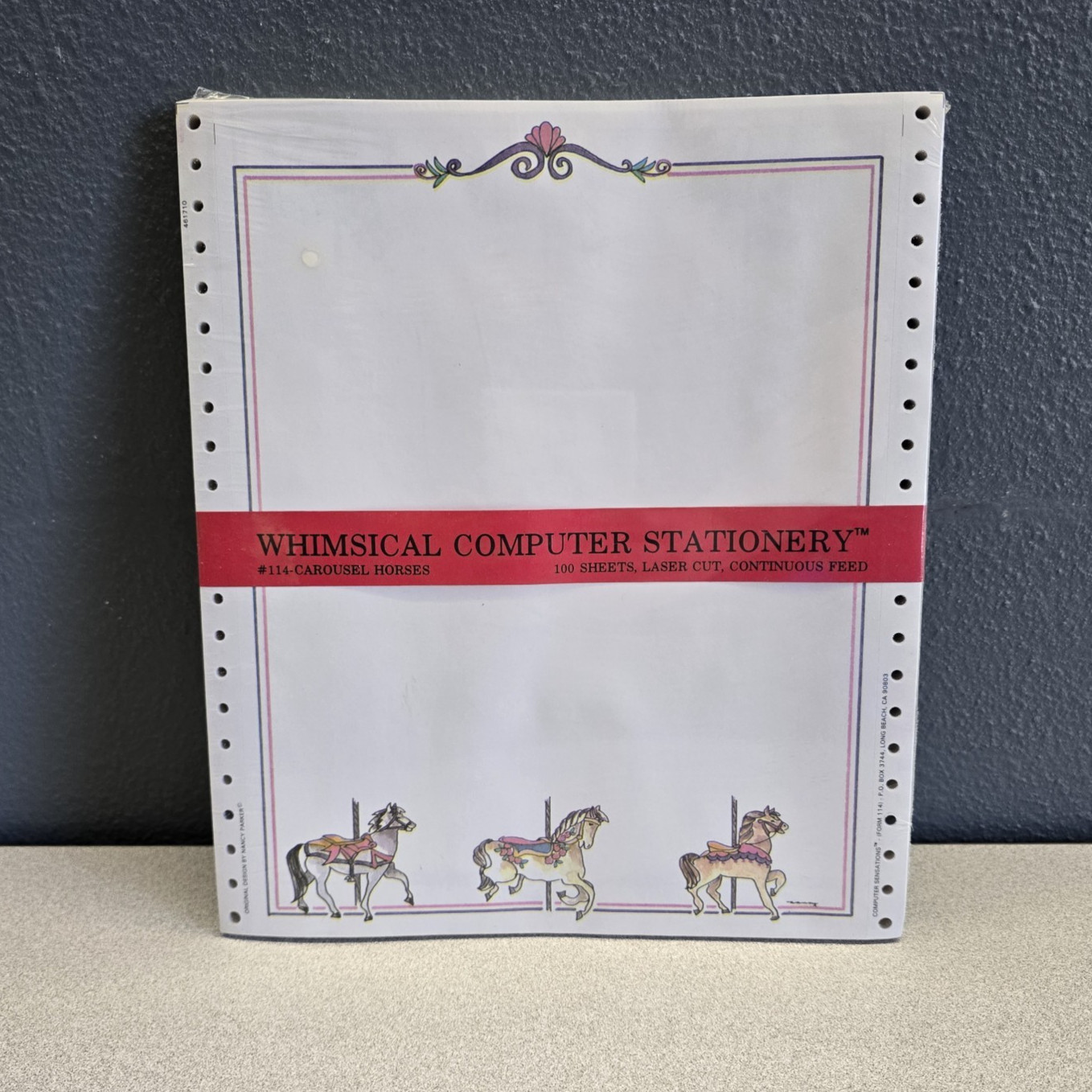 Carousel Horses Whimsical Computer Stationary 100 Sheets Laser Cut Pin Feed NEW