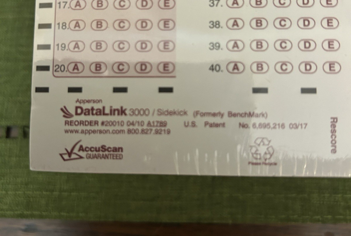 Apperson DATALINK 3000 (BenchMark) Qty. 500 – Data 60-Answer Sheet Forms-#20010