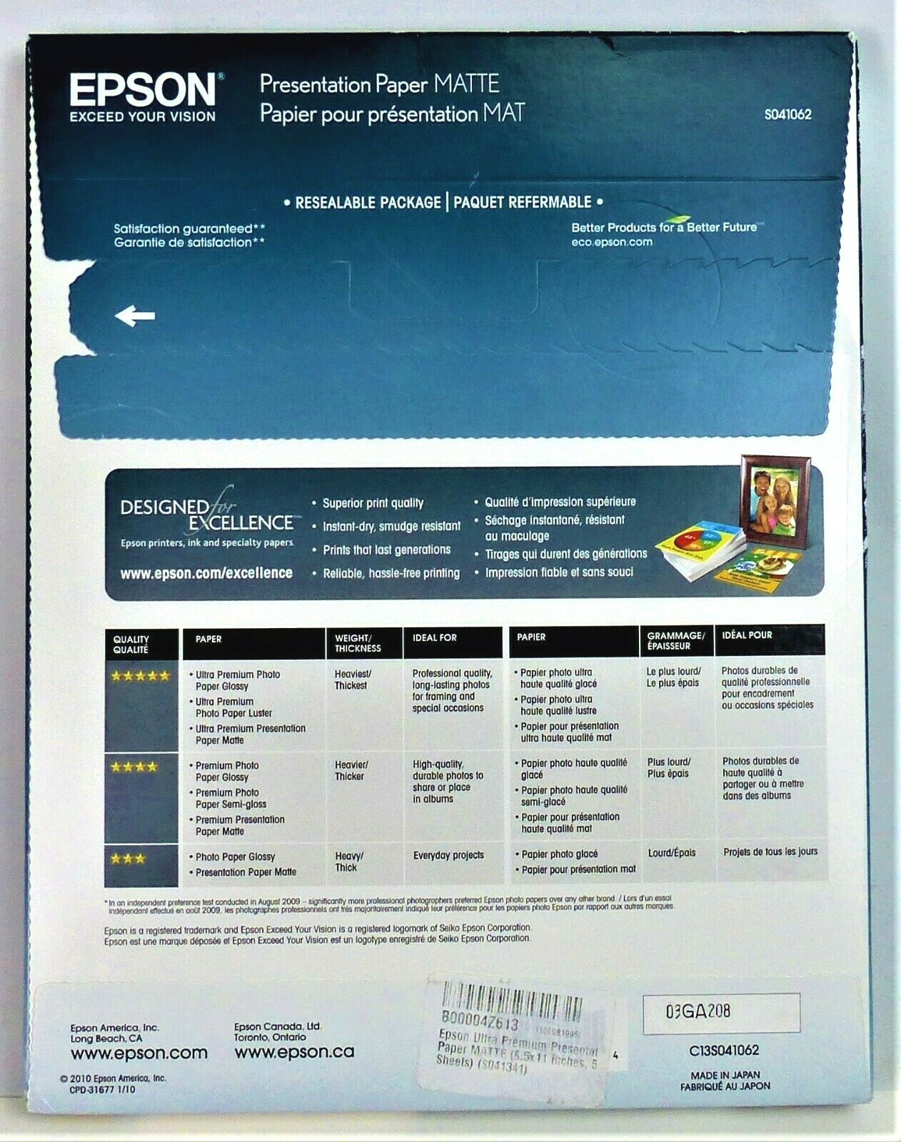 Epson Presentation Matte – Inkjet Paper – 100 Sheets, 8.5″ x 11″ Ink Jet – NEW