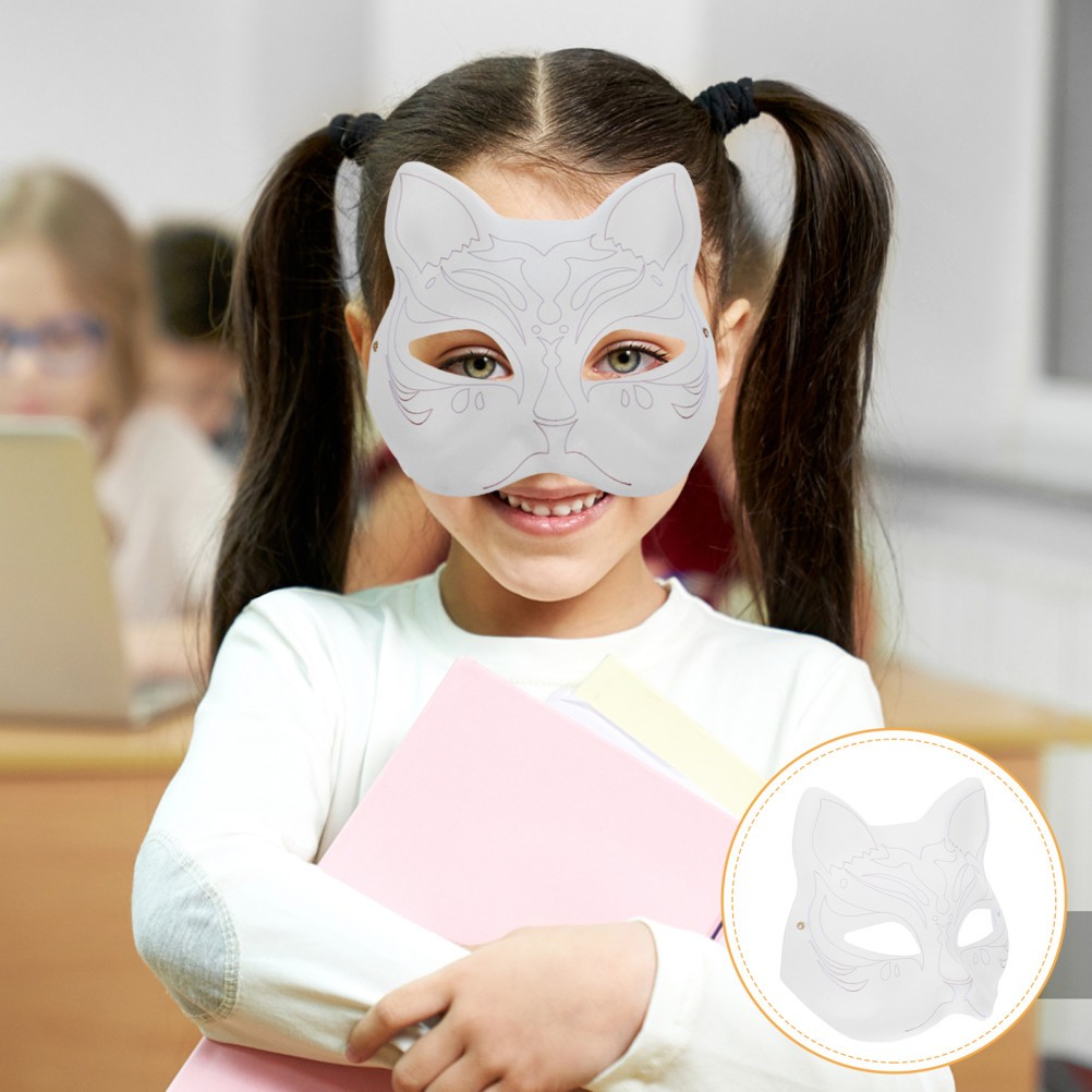 Reusable Cat Face DIY Mask White Paper Blank Mask for Party Decoration