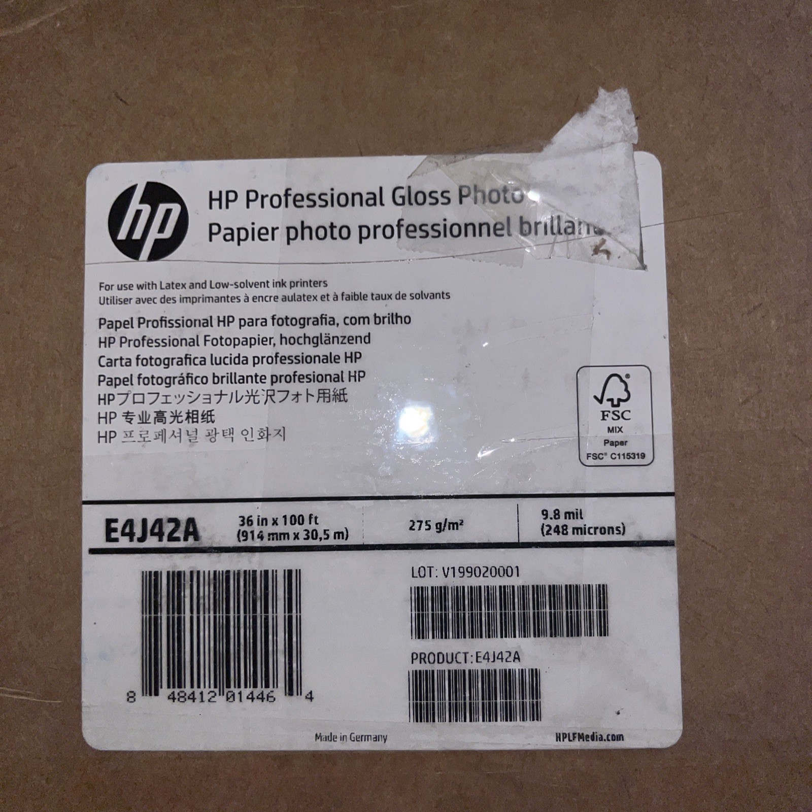 HP Professional Gloss Large Format Paper – Bright White 36 Inches x 100ft E4J42A