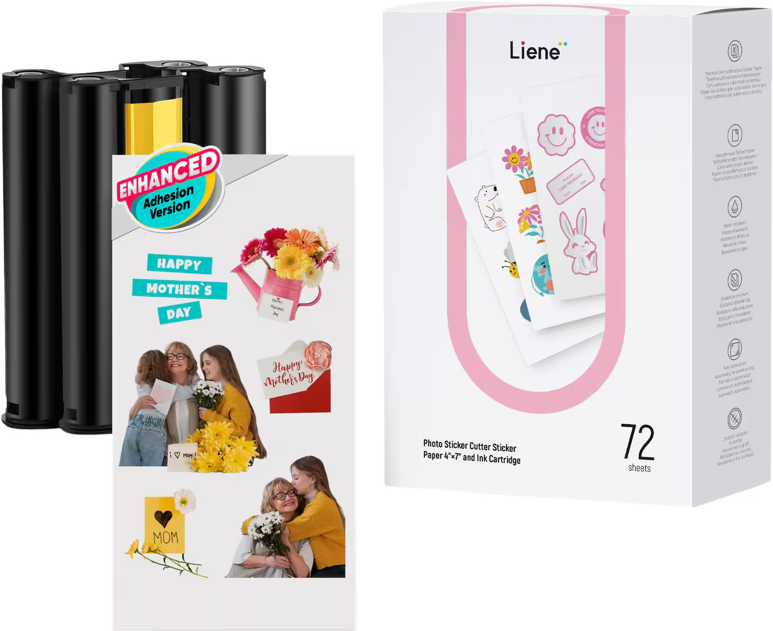 Liene – PixCut Photo Sticker Cutter Sticker Paper 4×7″ and Ink Cartridge (72 …