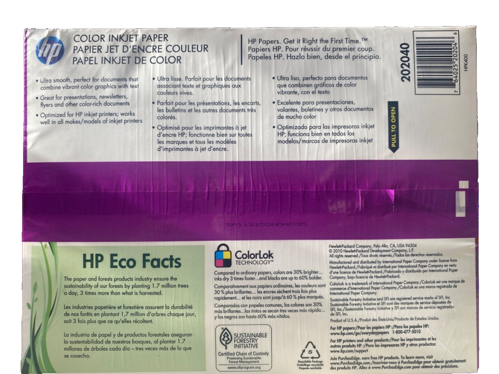HP Color Printer Paper ColorPrinting 8.5 x 11 Letter, 96 Bright 400 Sheets NEW