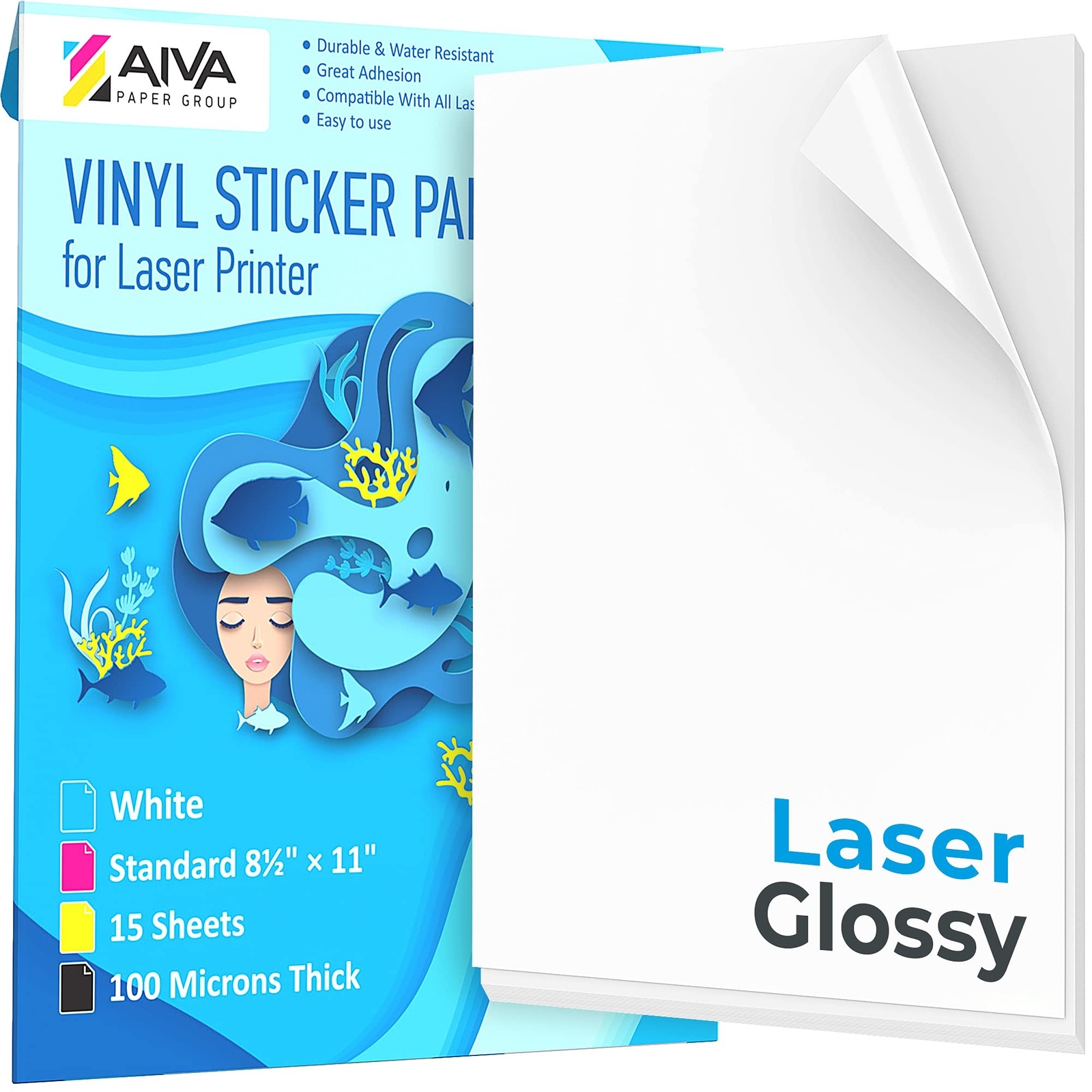Printable Vinyl Sticker Paper for Laser Printer – Glossy White – 15 Self-Adhe…