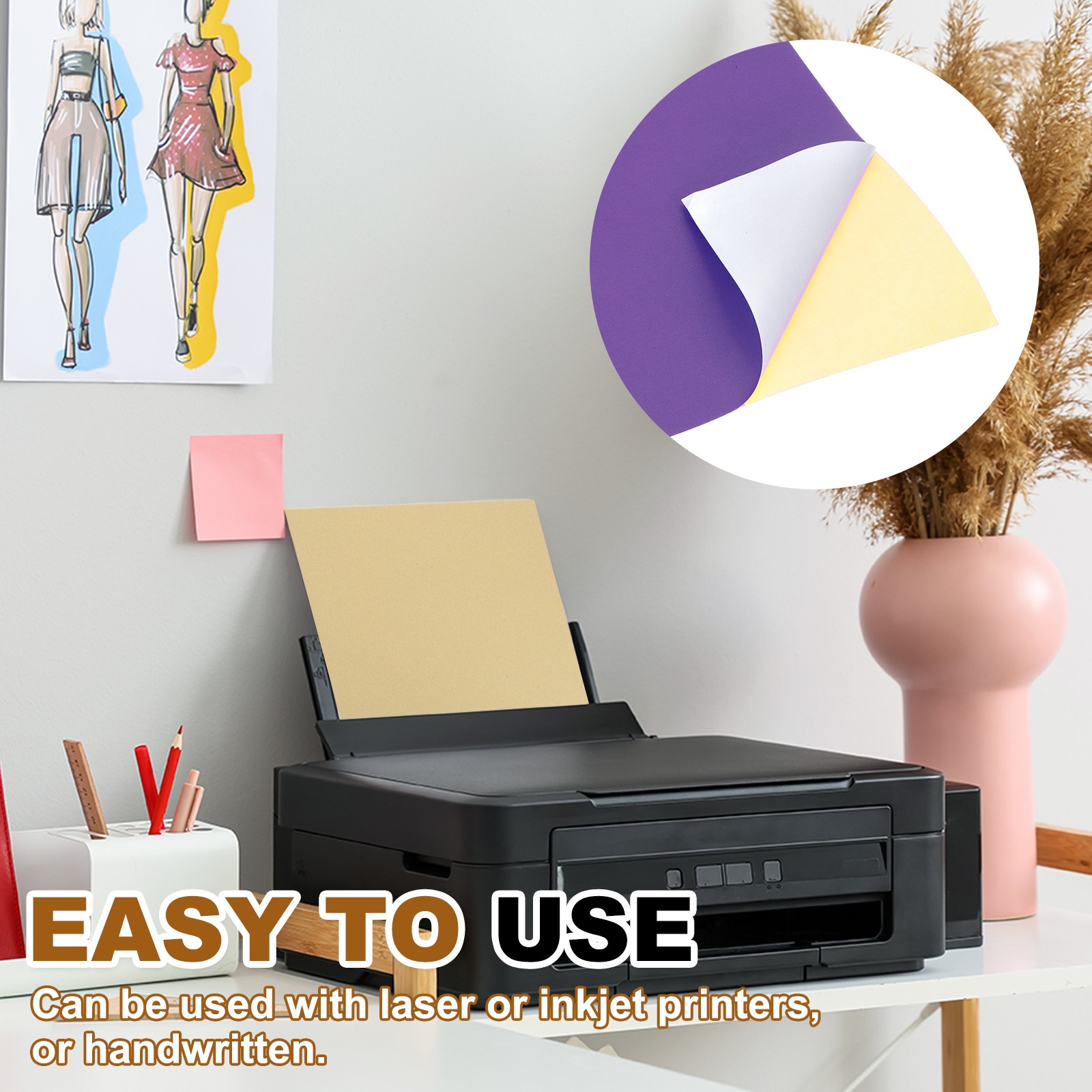 15 Sheets Printable Self Adhesive Sticker Paper for Inkjet Printer Purple