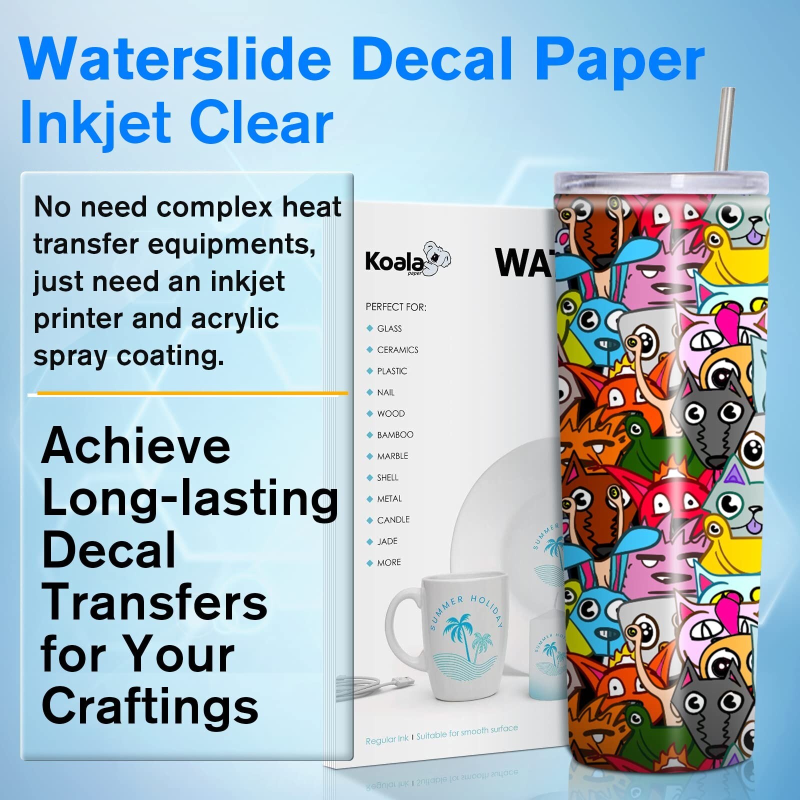 Koala Waterslide Decal Paper INKJET CLEAR, 20 Sheets 8.5×11 Inch Water Slide …