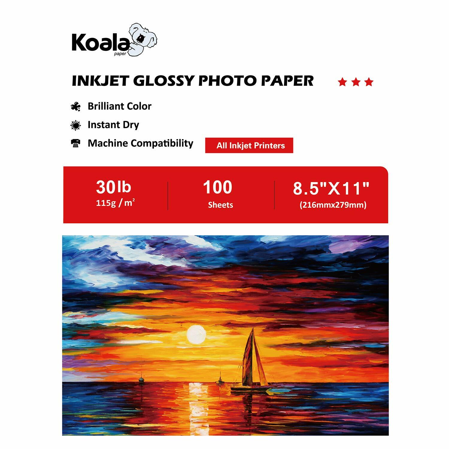 220 Sheets Koala Photo Paper 8.5×11 Glossy + Sticker Paper for Inkjet Printers