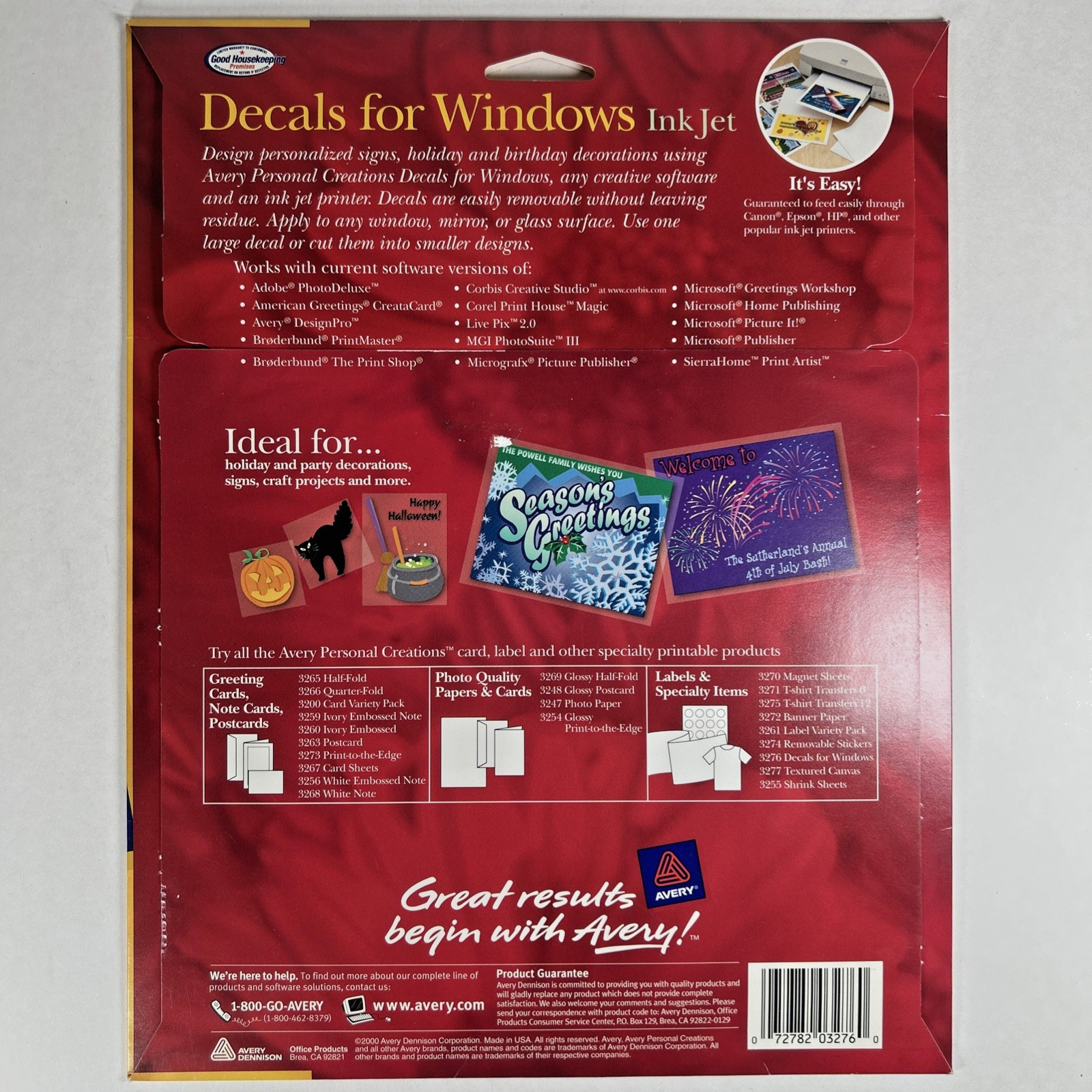 Avery #3276 Ink Jet Decals For Windows -6 unprinted sheets 8.5″ x 11″ – New