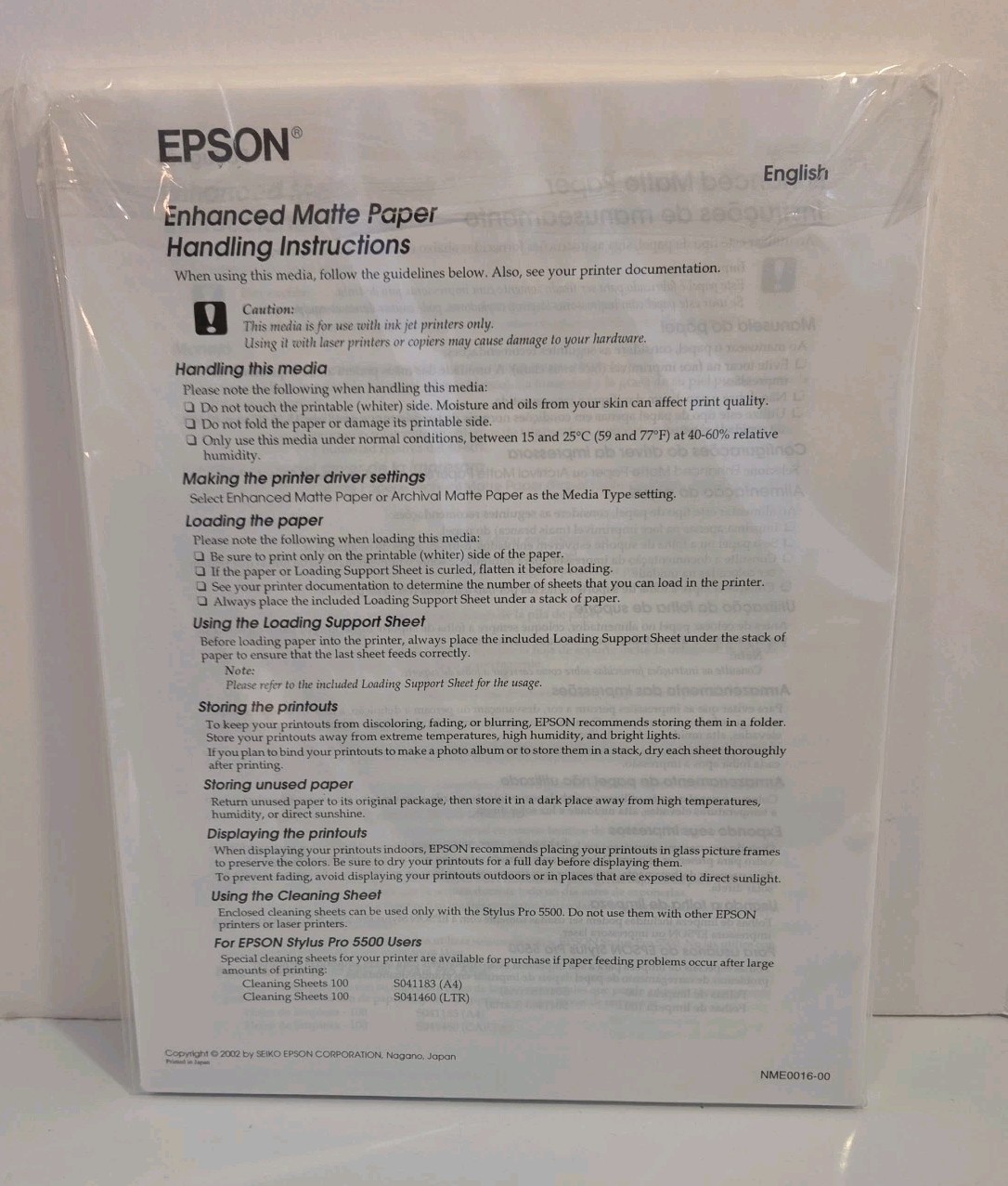 EPSON C13S041341 Enhanced Matte Paper (Archival Matte Paper) Professional 8.5×11