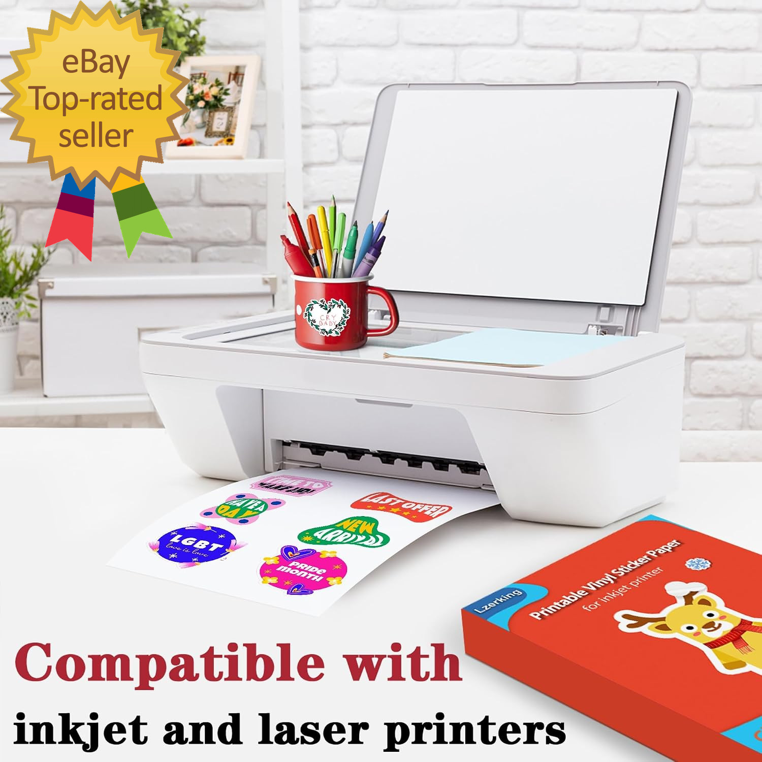 200 Sheets Glossy Printable Vinyl Sticker Paper 8.5″X11″ | Vibrant Color