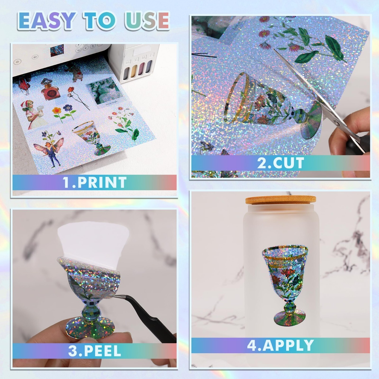 100x Mixed Holographic Vinyl Sticker Paper Waterproof Glossy For Inkjet Printer