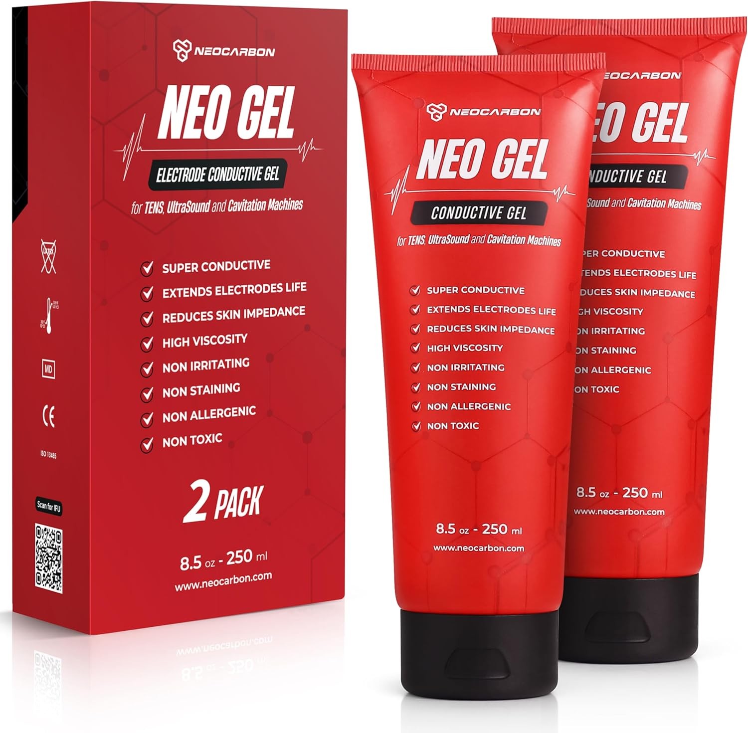 2 Pack Electrode Conductive Gel 250ml for TENS, Cavitation, Ultrasound Devices