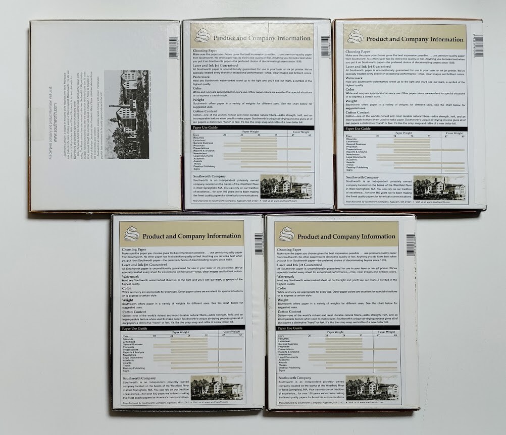 Southworth Parchment & Cotton Paper Bundle – Lot of 5 Boxes 80 Sheets Each – NEW