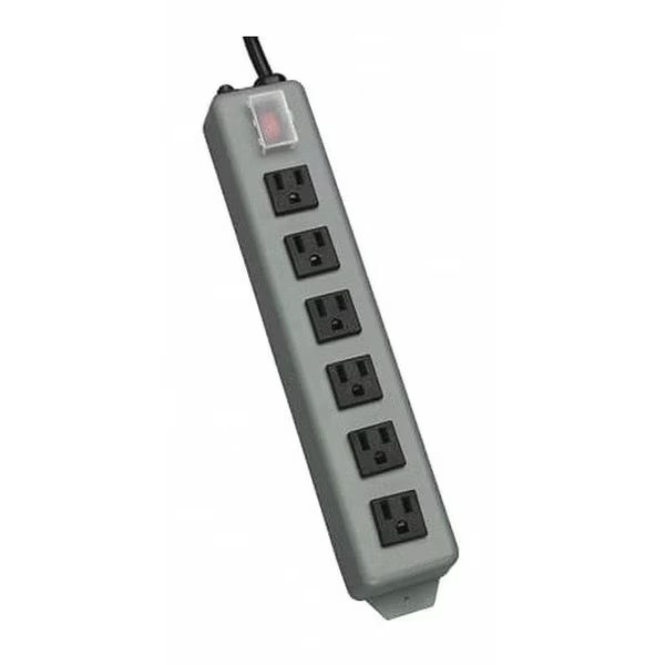 Waber Industrial Power Strip 6 Outlet Metal 15ft Cord 15A 120V 5-15R