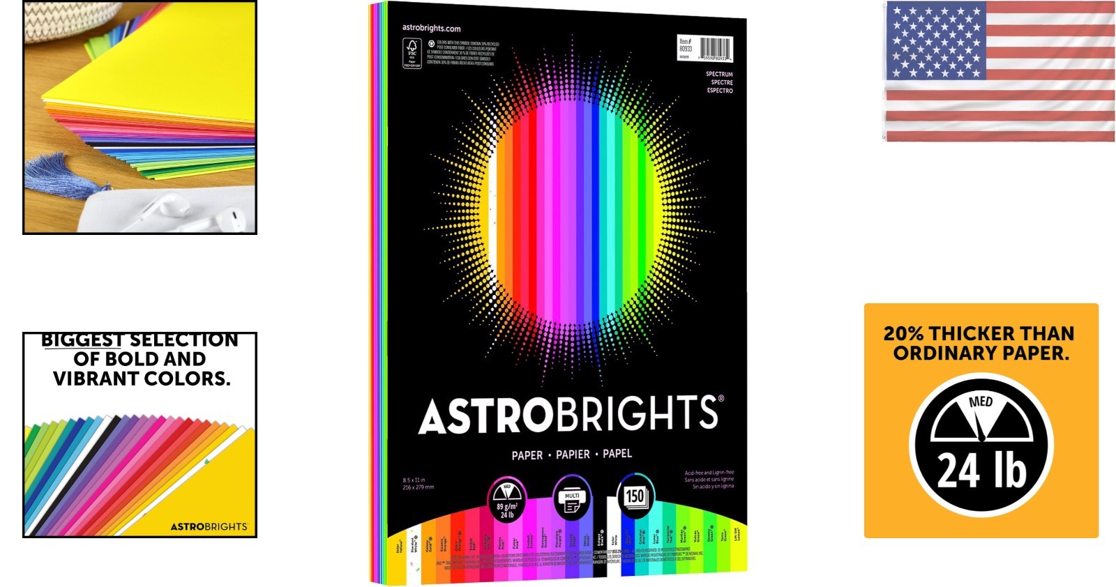 150 Sheets of Astrobrights 24 lb Color Paper, Spectrum 25 Colors, Smooth Finish