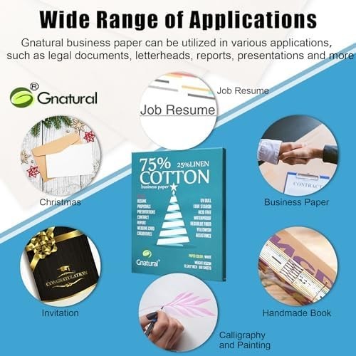 75% Cotton 25% Linen Business Paper, 85gsm 8.5”×11” Inkjet Printer Paper, Wat…