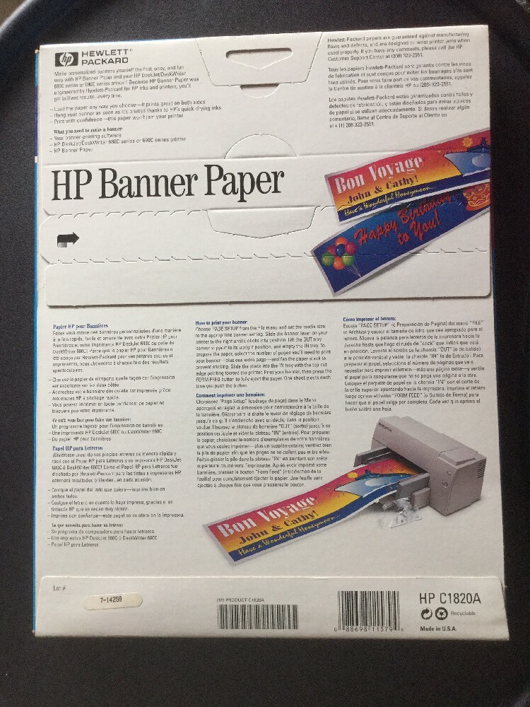 BRAND NEW! HP Banner Paper Makes 15 Banners Of 5 Feet Each Birthday Special Occa