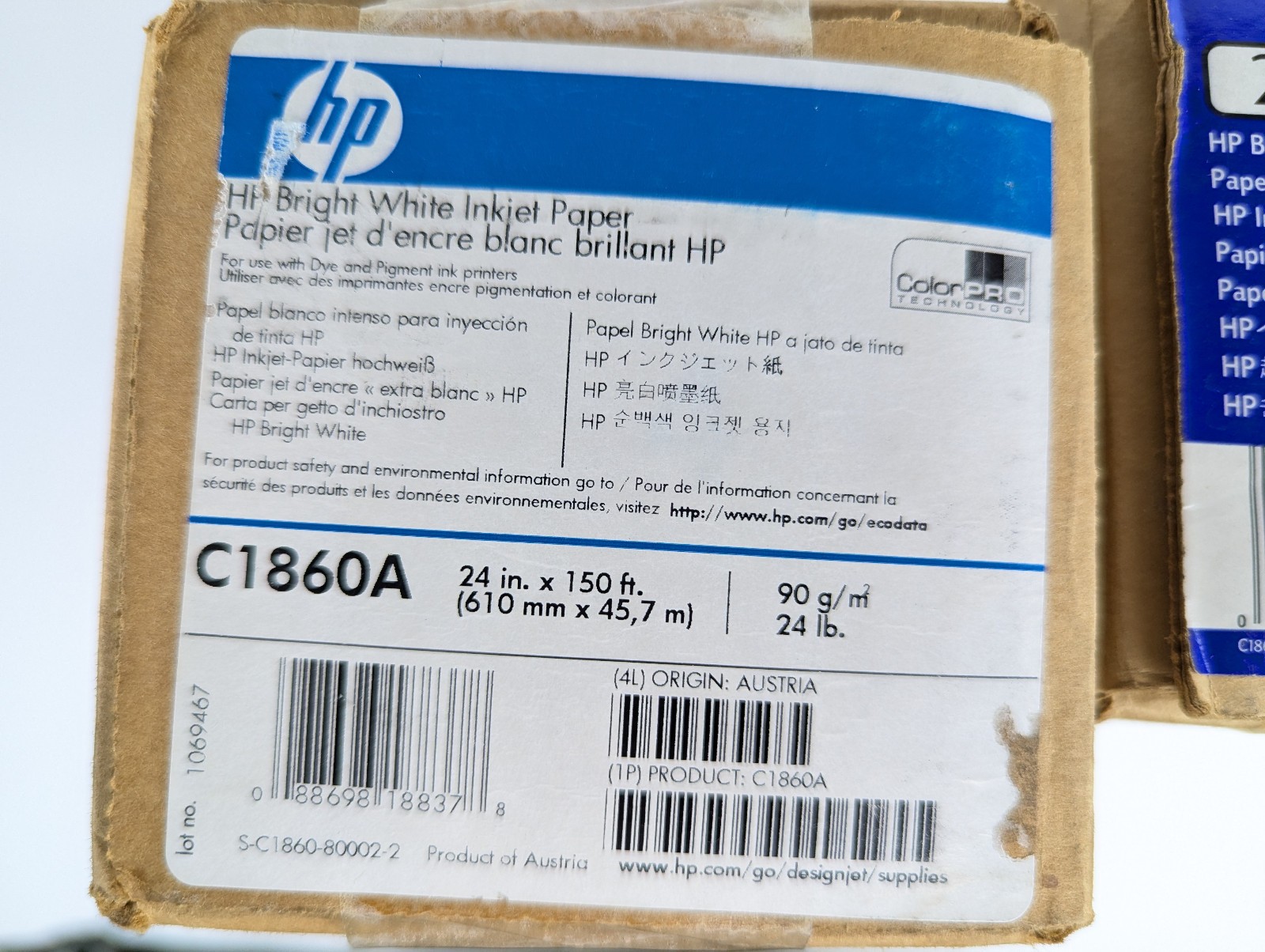 *LOT OF 2* Genuine OEM HP C1860A Bright White Inkjet Paper 24″x150′ 24 lb