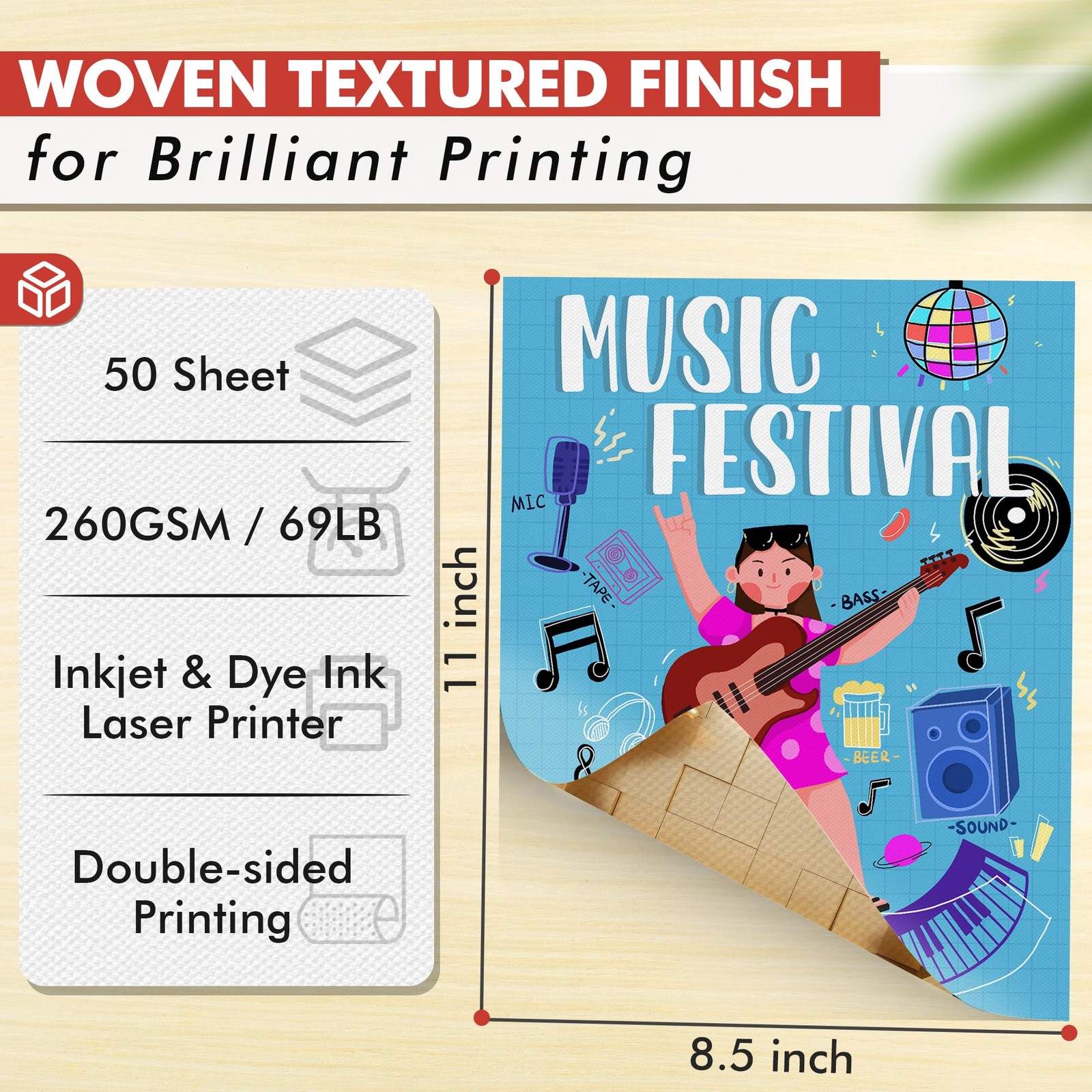50 Sheets Koala Woven Textured DoubleSide Photo Paper 8.5×11 Inch Paper