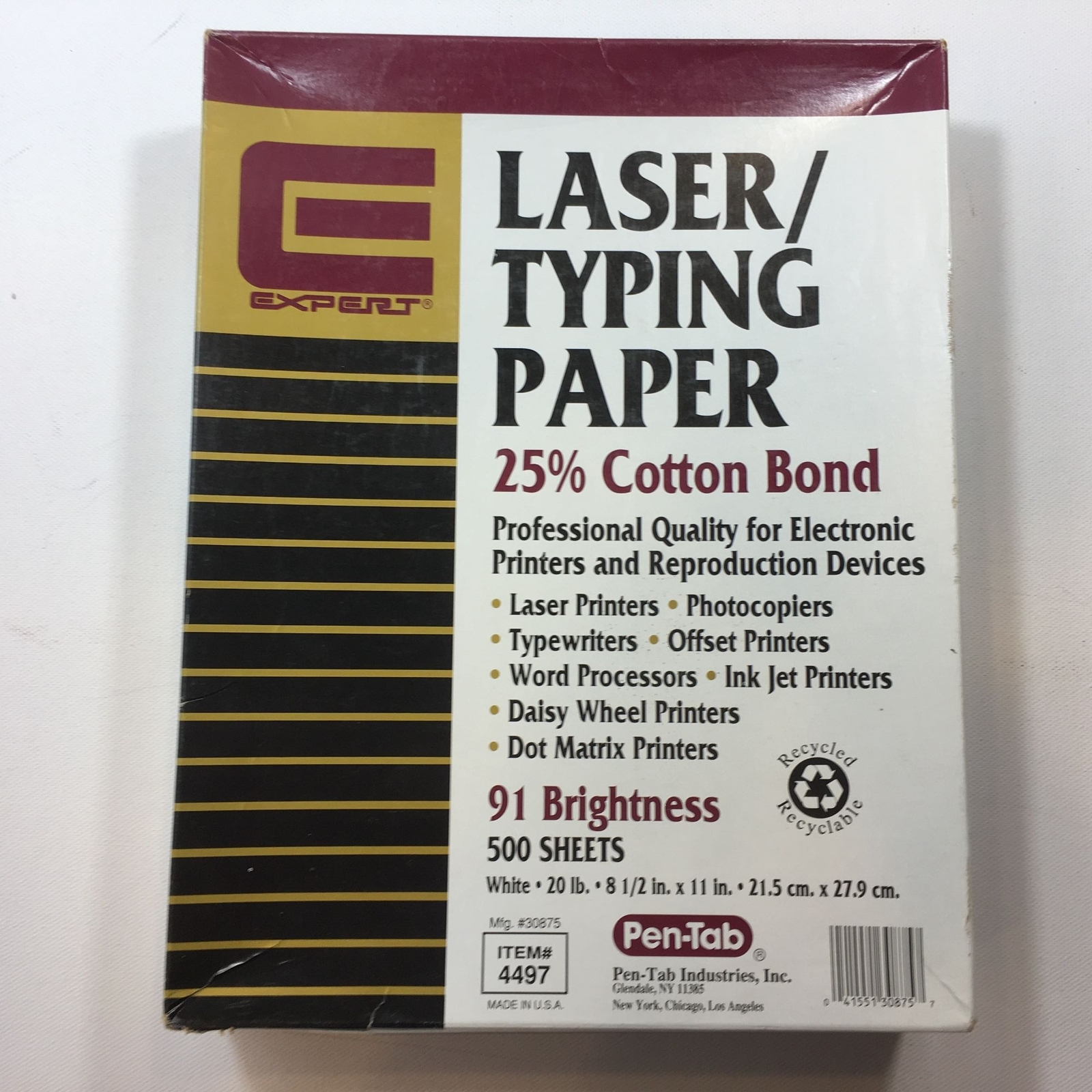 Expert Laser White Typing Paper 25% Cotton Bond 91 Brightness 4497 8.5″x11″ Copy