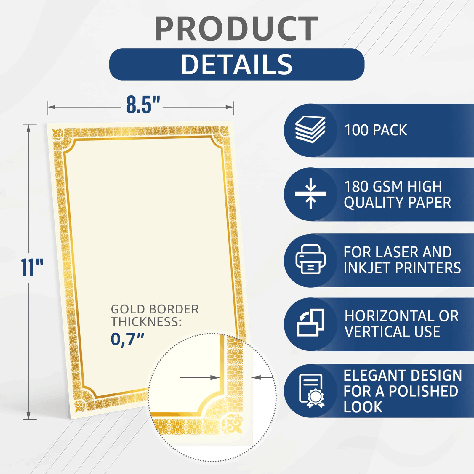 100 Certificate Paper 8.5 x 11 for Printing Blank Certificate Papers for Award
