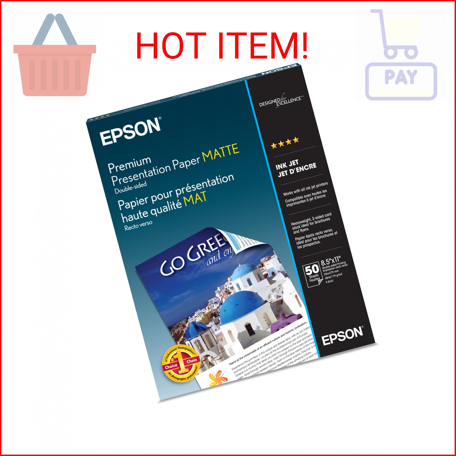 Epson Premium Presentation Paper MATTE (8.5×11 Inches, Double-sided, 50 Sheets)