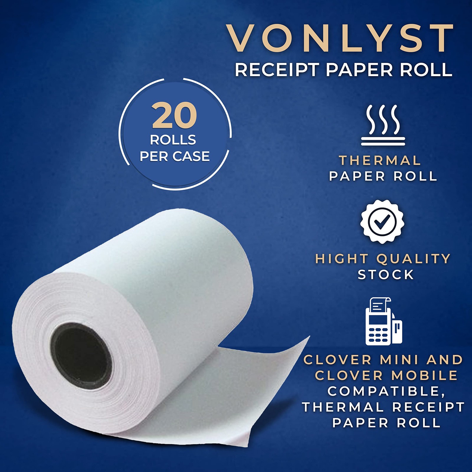 Vonlyst Thermal Receipt Paper Rolls for Clover Mini & 20 rolls, White