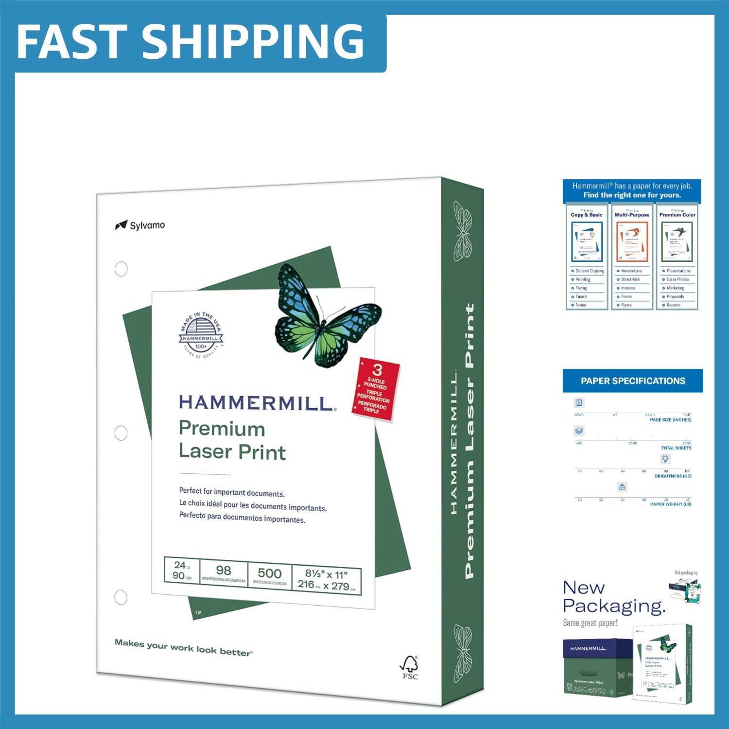 Acid-Free Laser Copy Paper, 500 Sheets, 24 lb – 98 Brightness – 3 Hole