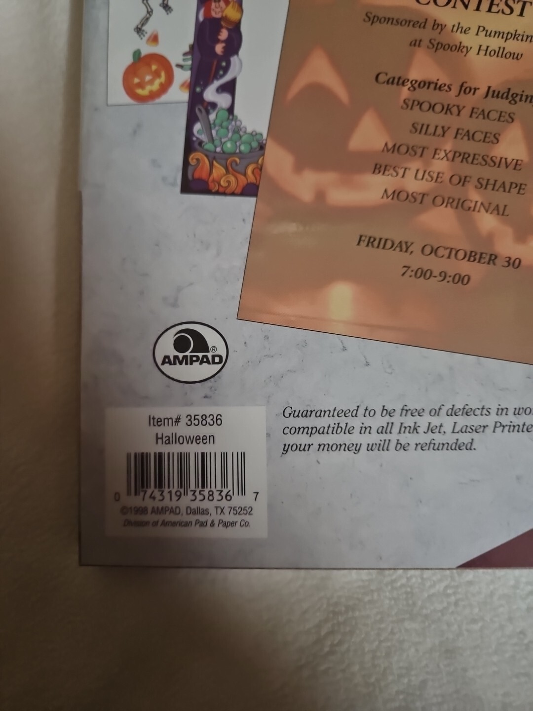 Vintage Pc Printer Paper Speciality Halloween Paper 60 Sheets Heavyweight U.S.A