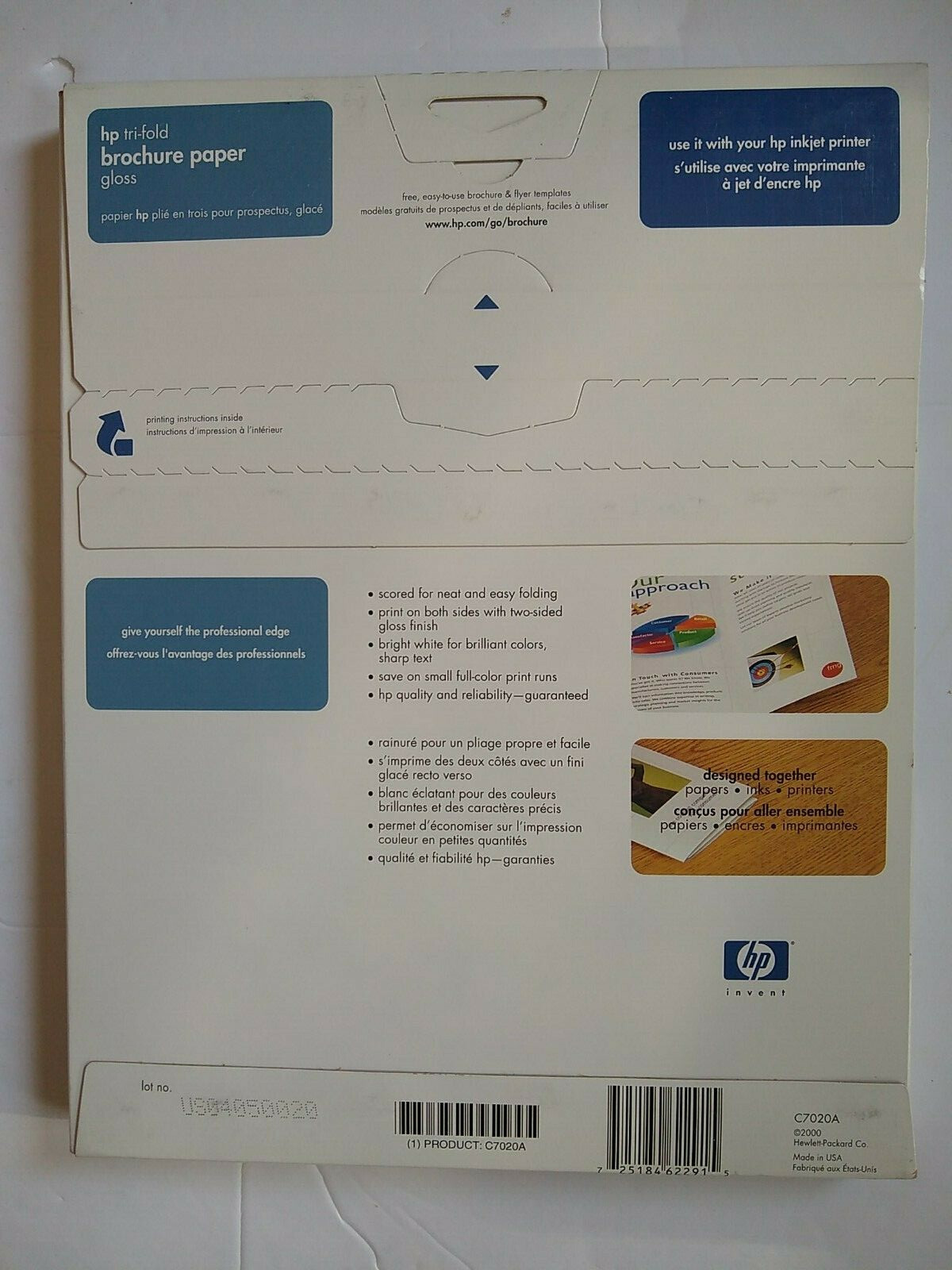 HP Tri-fold Glossy Brochure Paper Inkjet 100 Sheet 8.5×11 44lb Bond