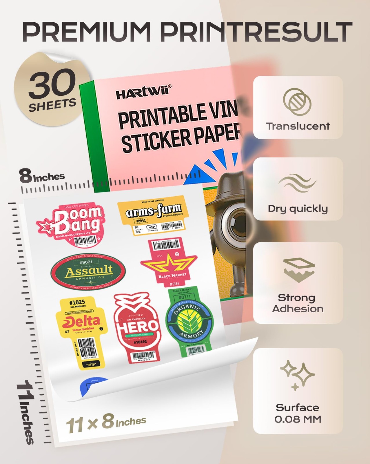 Clear Printable Vinyl Sticker Paper 30 Sheets 8.5×11 Inkjet Tear Resistant