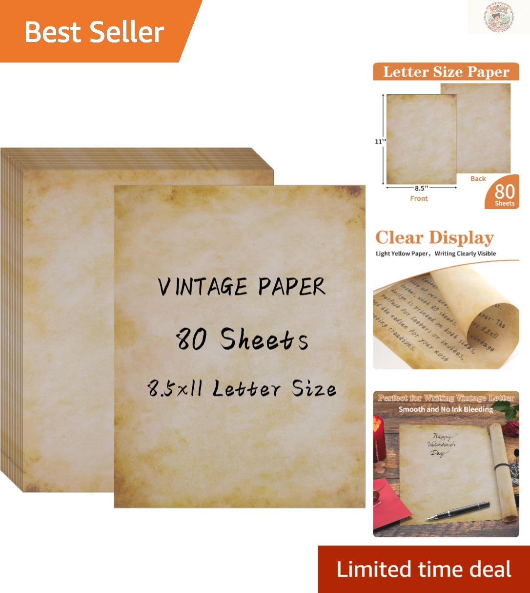 8.5″ x 11″ Antique Stationery Paper – 80 Sheets Double-Sided for Elegant Invites