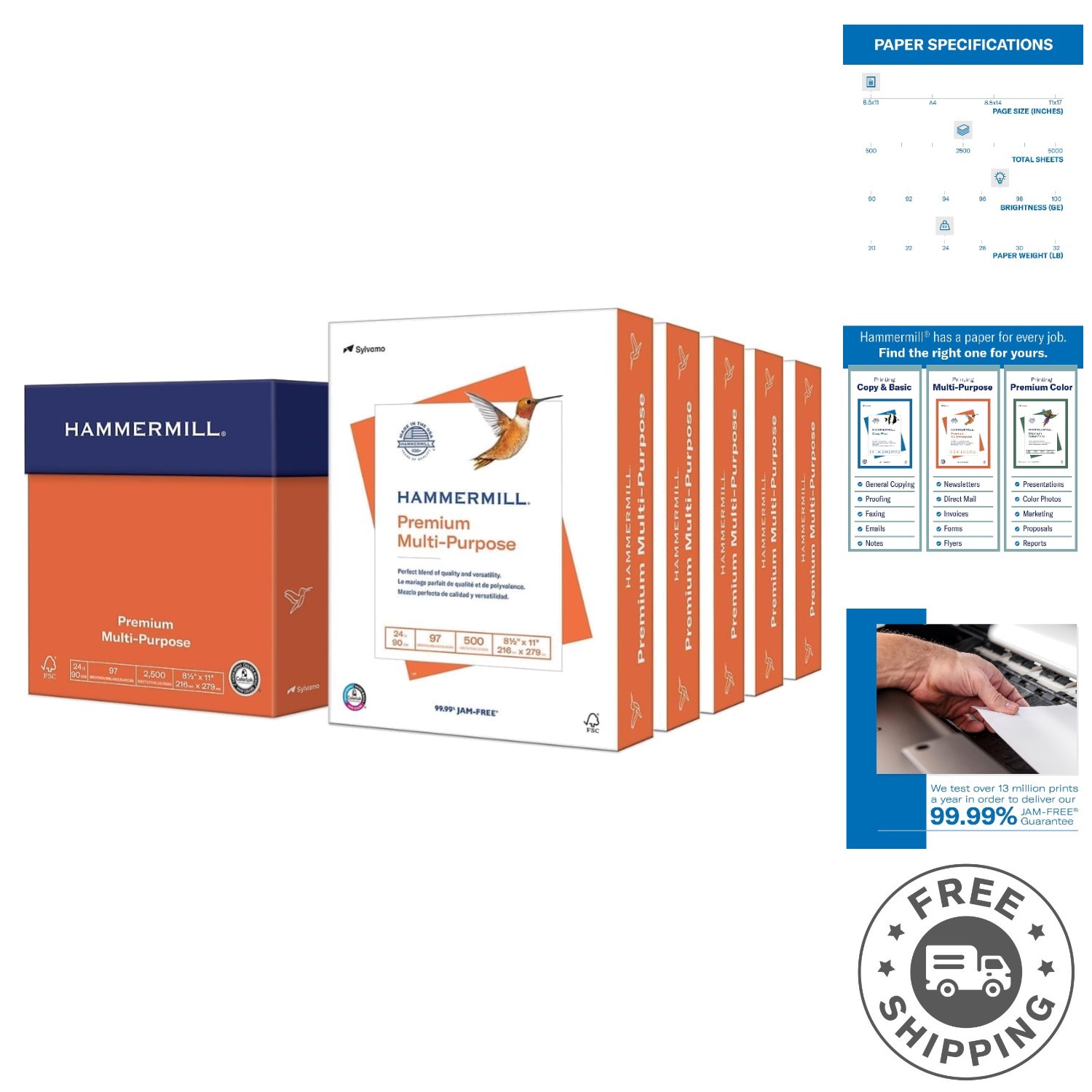 25 Reams of 24lb Printer Paper – 2500 Sheets, Jam-Free, Glossy Finish