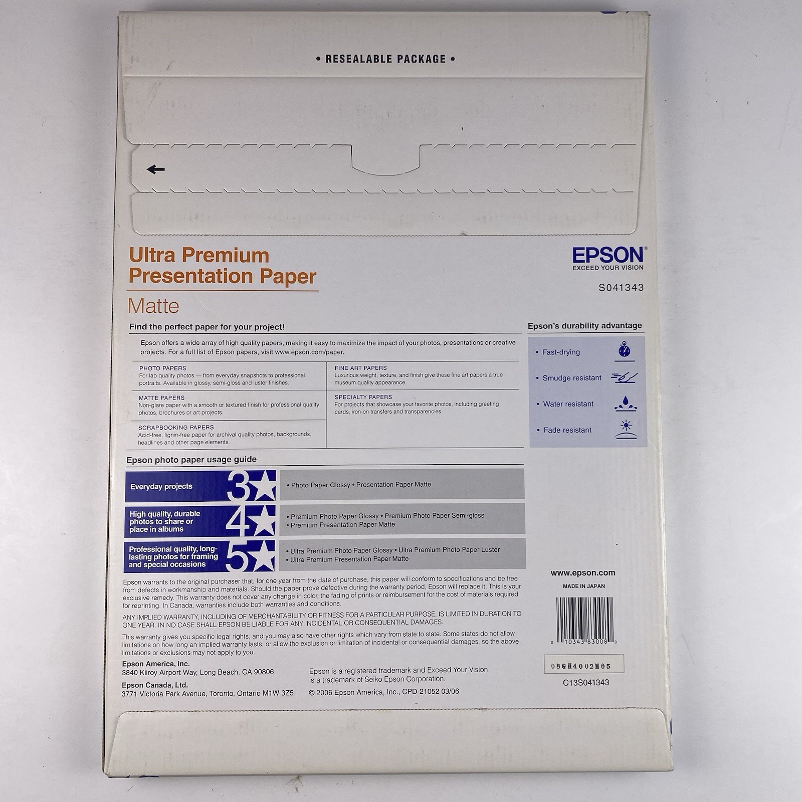 Epson Ultra Premium Presentation Matte Paper S041343 11.7 X 16.5 A3 50 Sheets