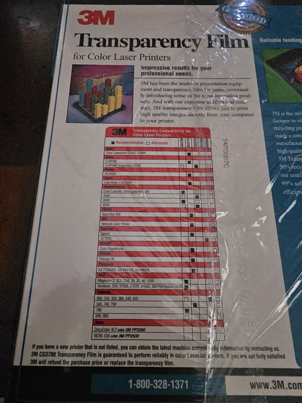 NEW 3M Transparency Film For Color Laser Printers HP CG3700 50 Sheets 8.5″ x 11″