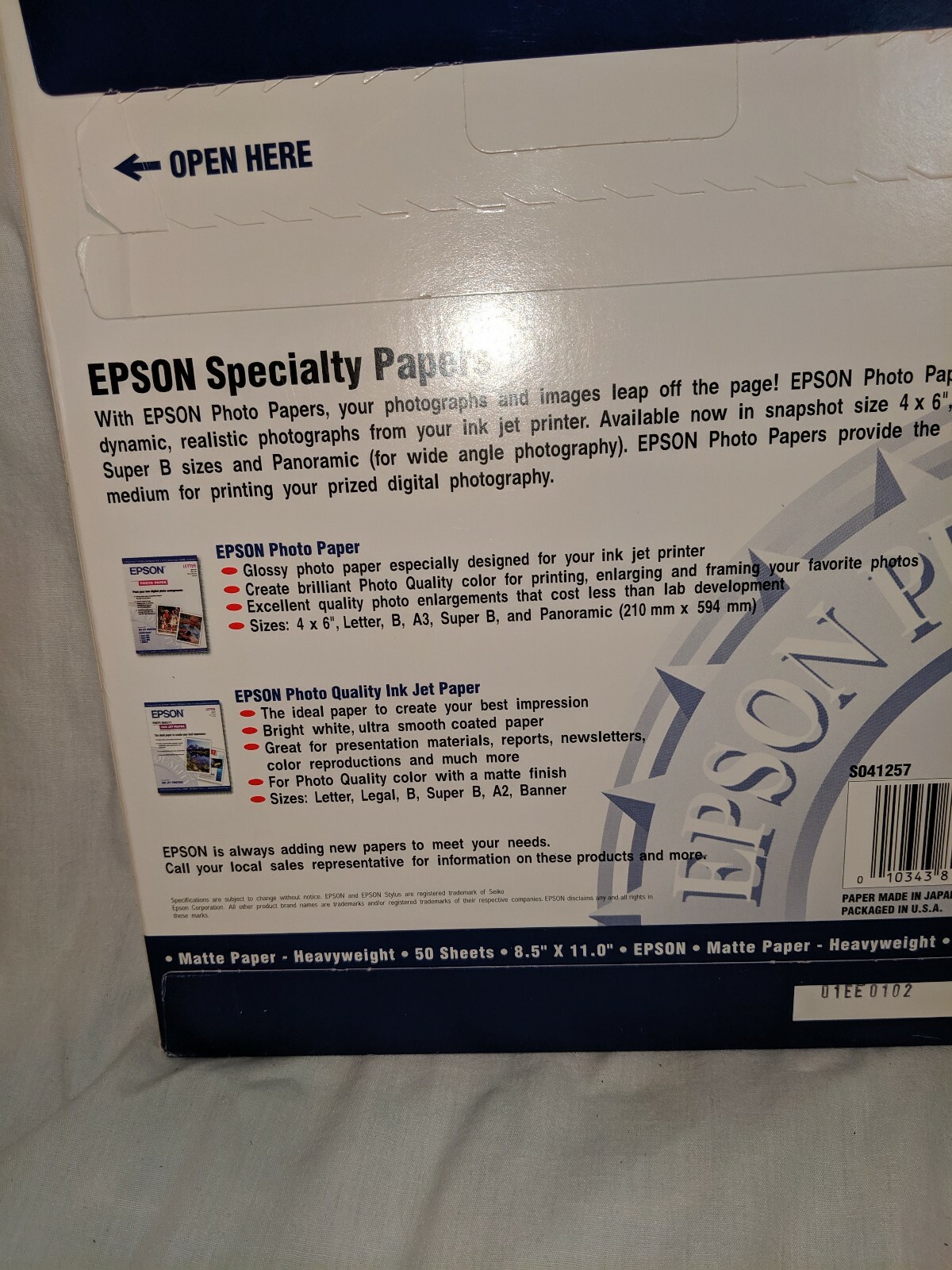 NIB Epson Matte HEAVYWEIGHT Photo Paper 8.5″ x 11″ S041257 50 SHEETS