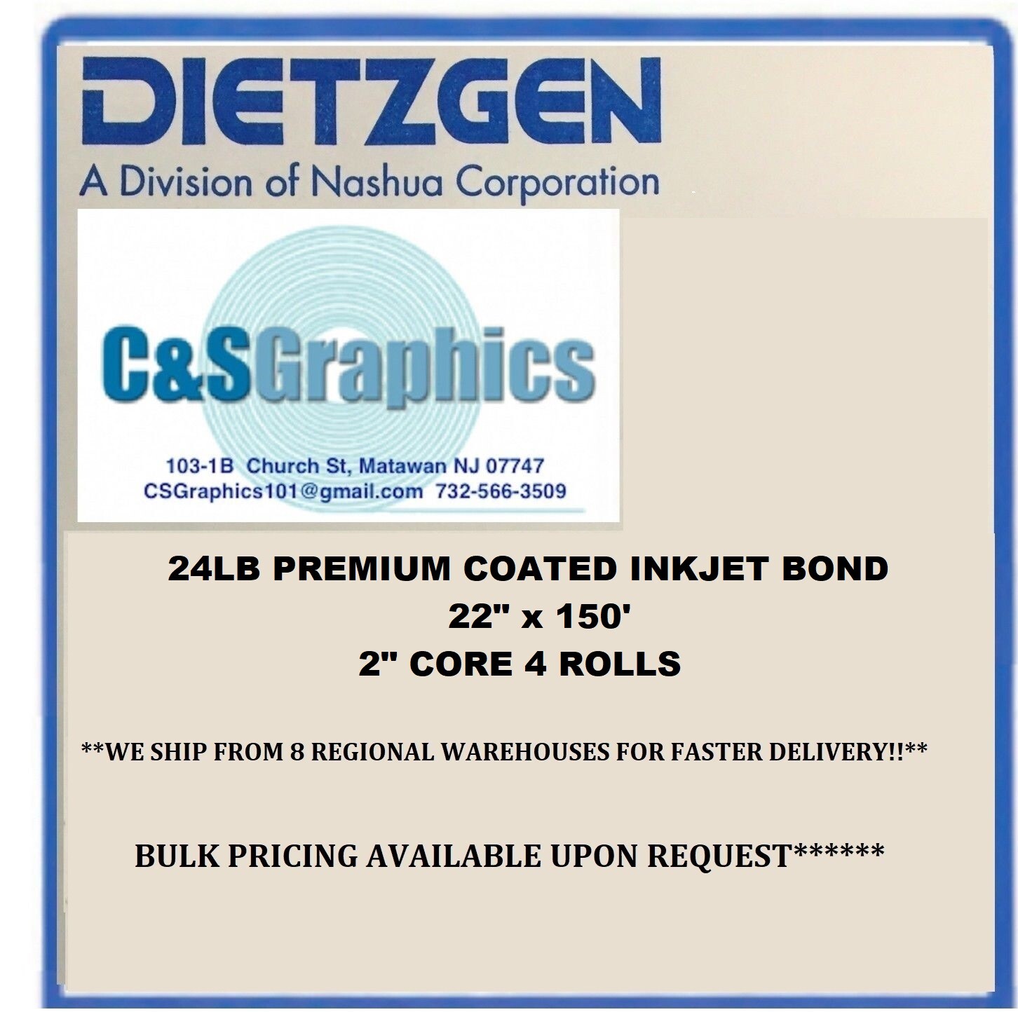 4 ROLL 22″x150′ 24LB COATED BOND PLOTTER PAPER