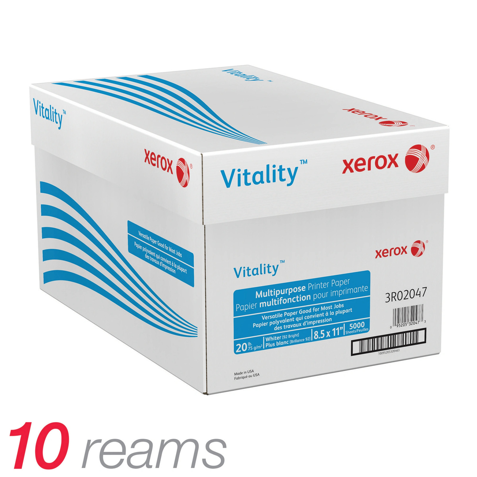 Xerox Vitality Multipurpose Paper, Letter, 92 Brightness, 20 Lb, 10-Ream