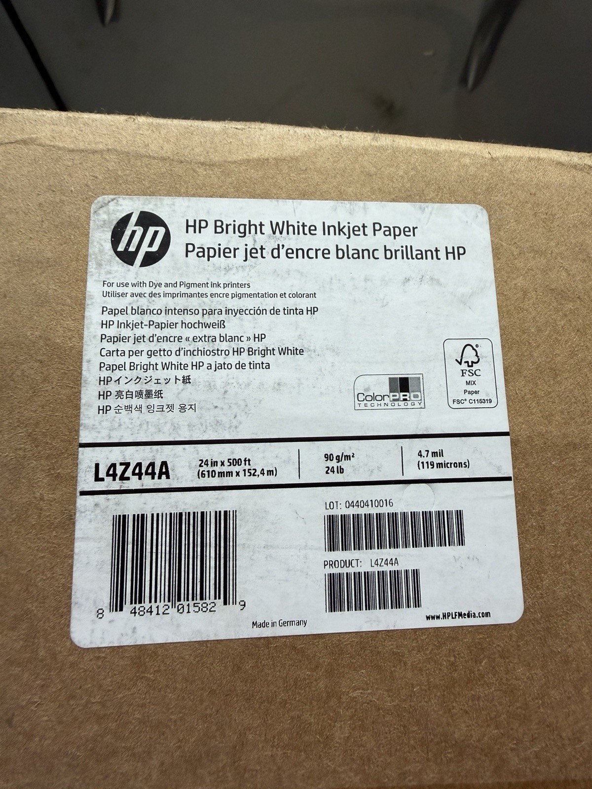 HP Bright White Inkjet Paper – White – 3-in Core – 24 Inches x 500 Feet L4Z44A