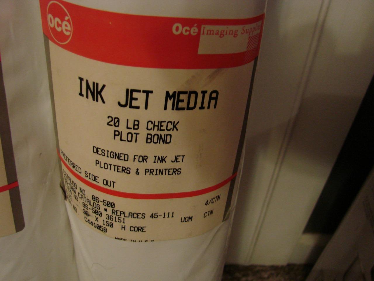 Two Rolls Oce Ink Jet Media 20lb Check Plot Bond 36 x 150 NEW