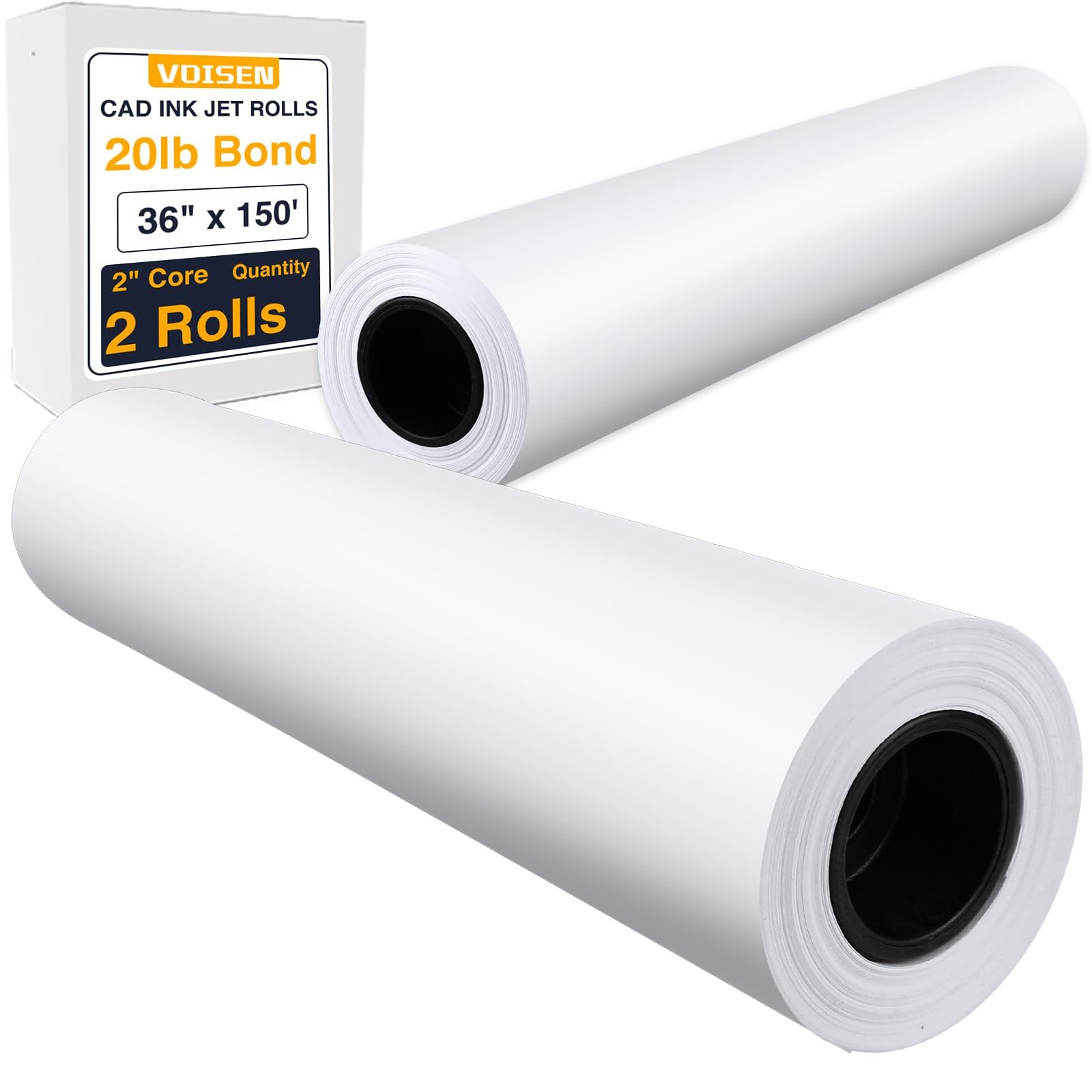 VOISEN Wide Format Paper,2 Rolls Plotter Paper 36″ x 150 Ft, CAD Bond Rolls,20lb