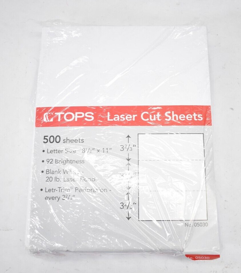 Tops Laser Cut Sheets Letter Size Blank White 500 Sheets Set 05030 8-1/2″ x 11″
