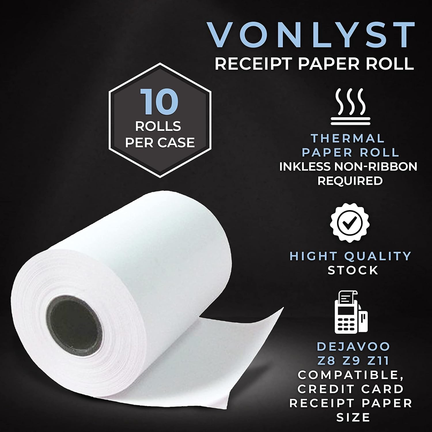 Credit Card Machine Paper Roll for Dejavoo Z8 Z9 Z11 (10 10 rolls, White