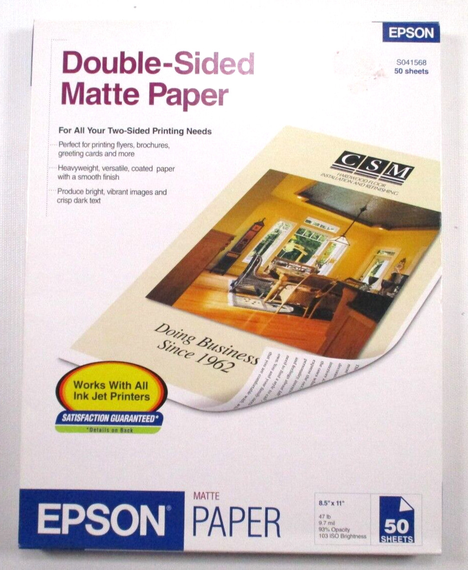 Epson Double Sided Matte Paper 8.5″ x 11″ 50 Sheets S041568 Sealed